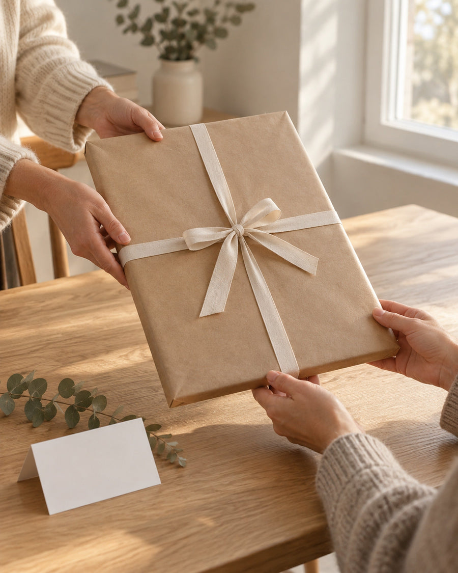 Als Geschenk verpacktes Sternenhimmel-Poster wird überreicht